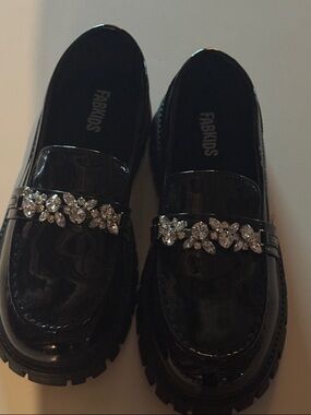 fabkids Black Patent Jeweled Loafers